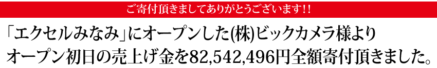 ビックカメラ様よりオープン諸実の売上金を全額寄付頂きました